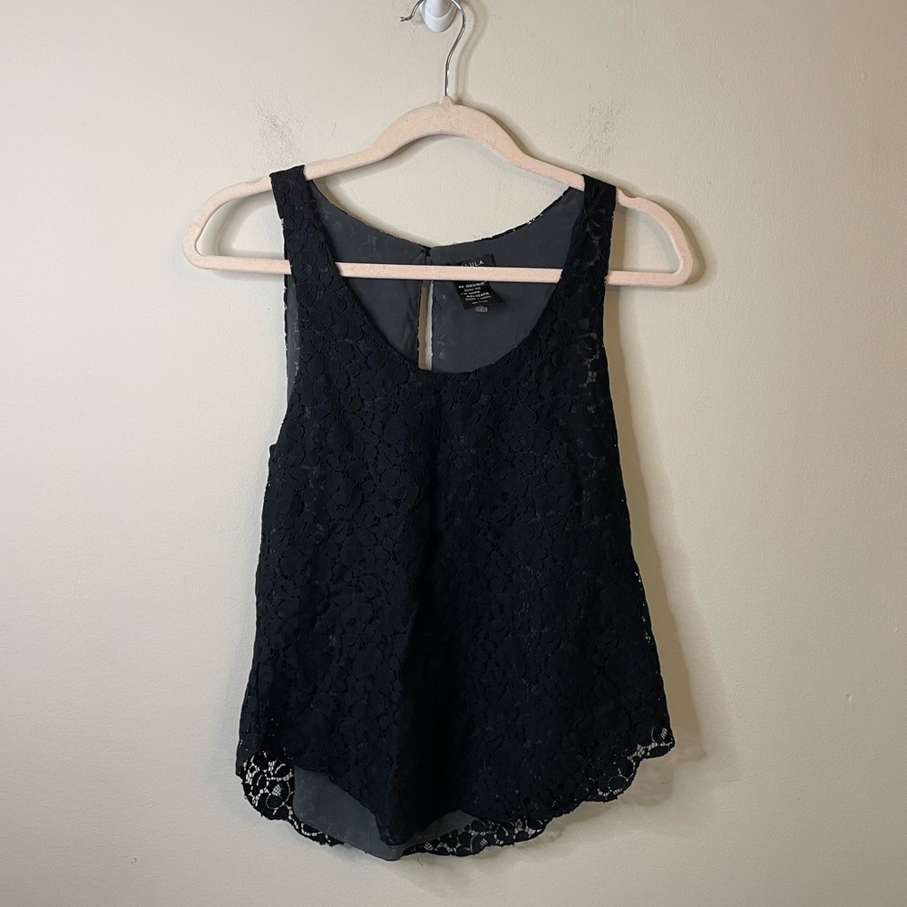 Aritzia Talula Black Floral Lace Tank Top